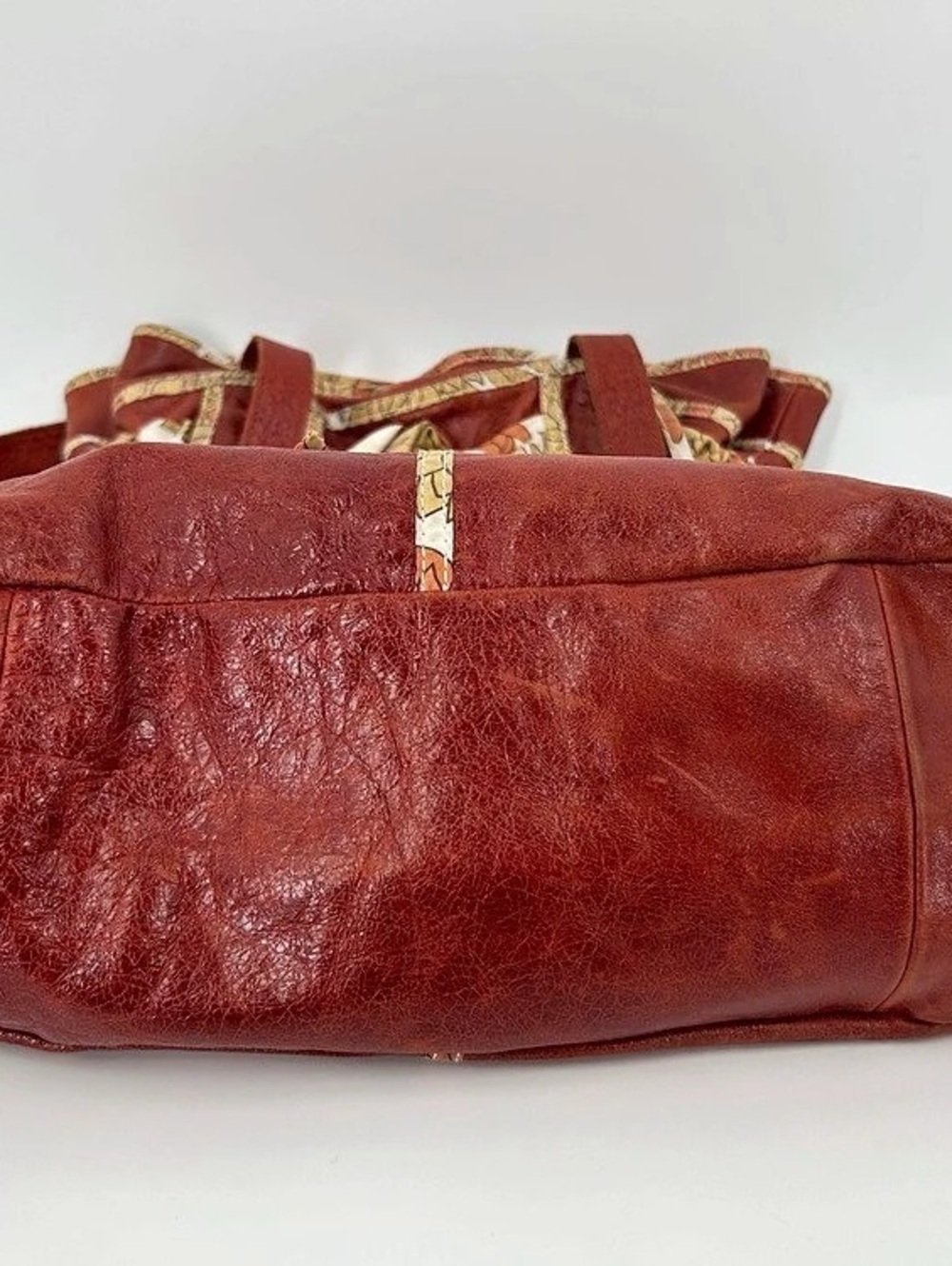Anthropologie Lucky Penny Red Leather Scarf Bow Tote Bag - Picture 3 of 16
